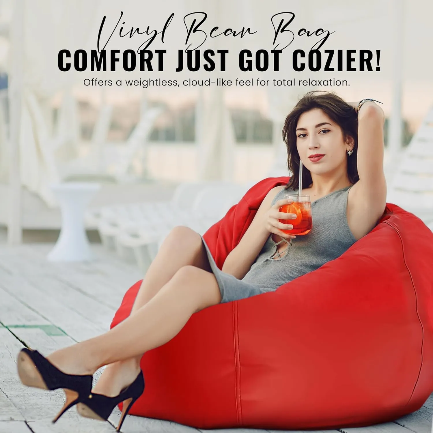 Bean Products Vinyl Marine Boat Bean Bag Chair Cover - Retro Style Weatherproof Lazy Sofa Cover for Adults - Washable Bean Bag Cover Without Fill - Comfortable Small Bean Bag, 33x31x20 - Black