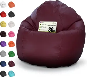 Bean Products WATERPROOF SMALL VINYL MARINE GRADE BOAT BEAN BAG CHAIR | Filled w/Polystyrene Beads & CertiPUR Foam | Made in USA | 31”W, 33”L, 20”H | 15lb | Perfect for Adults, Teens & Kids | BURGUNDY
