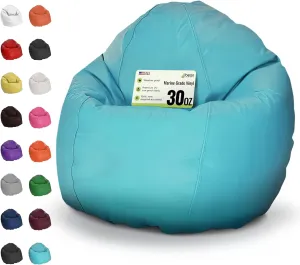 Bean Products Waterproof Small Vinyl Marine Grade Boat Bean Bag Chair | Filled w/Polystyrene Beads & CertiPUR Foam | Made in USA | 31”W, 33”L, 20”H | 15lb | Perfect for Teens & Kids | Aqua