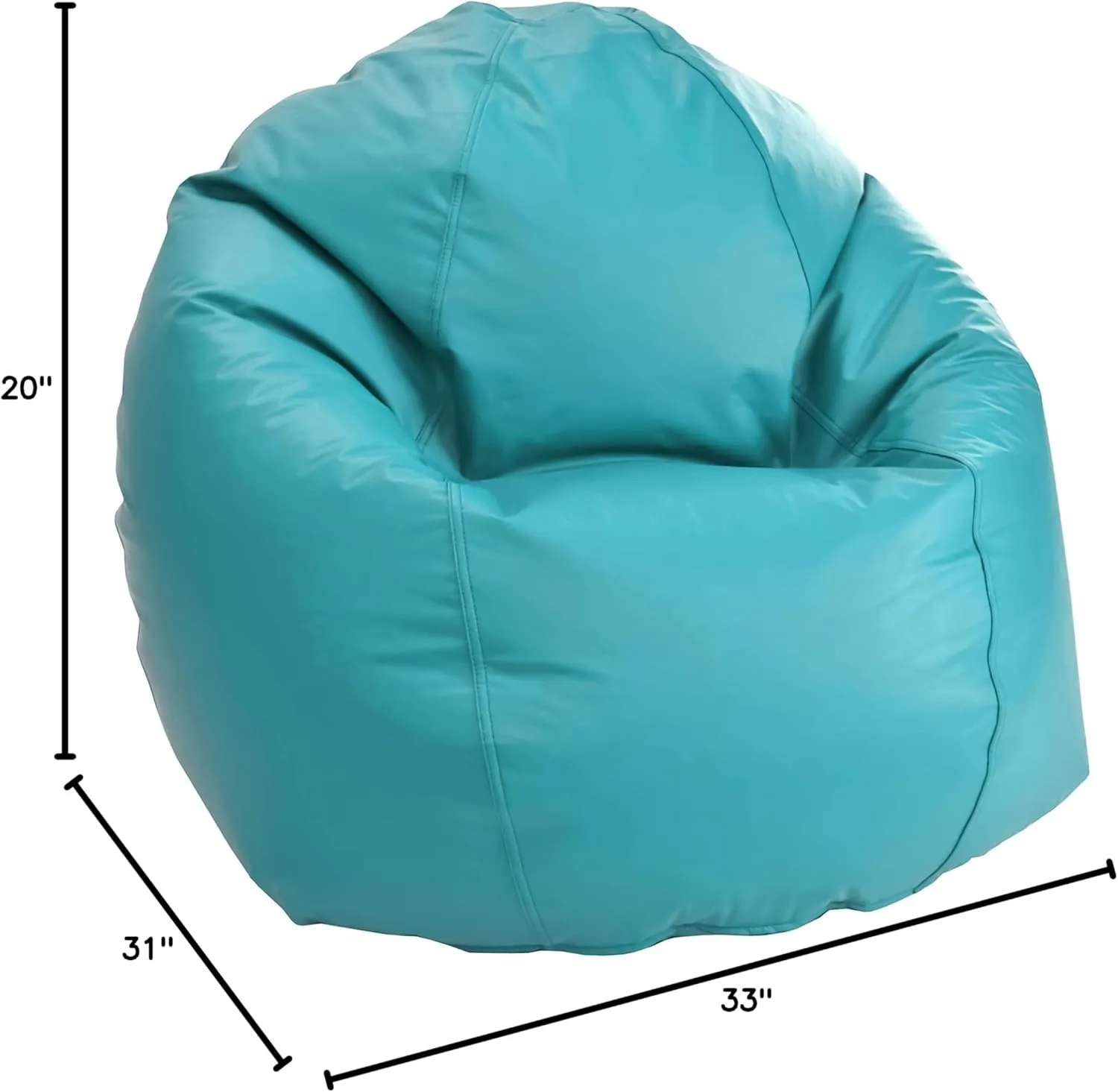 Bean Products Waterproof Small Vinyl Marine Grade Boat Bean Bag Chair | Filled w/Polystyrene Beads & CertiPUR Foam | Made in USA | 31”W, 33”L, 20”H | 15lb | Perfect for Teens & Kids | Aqua