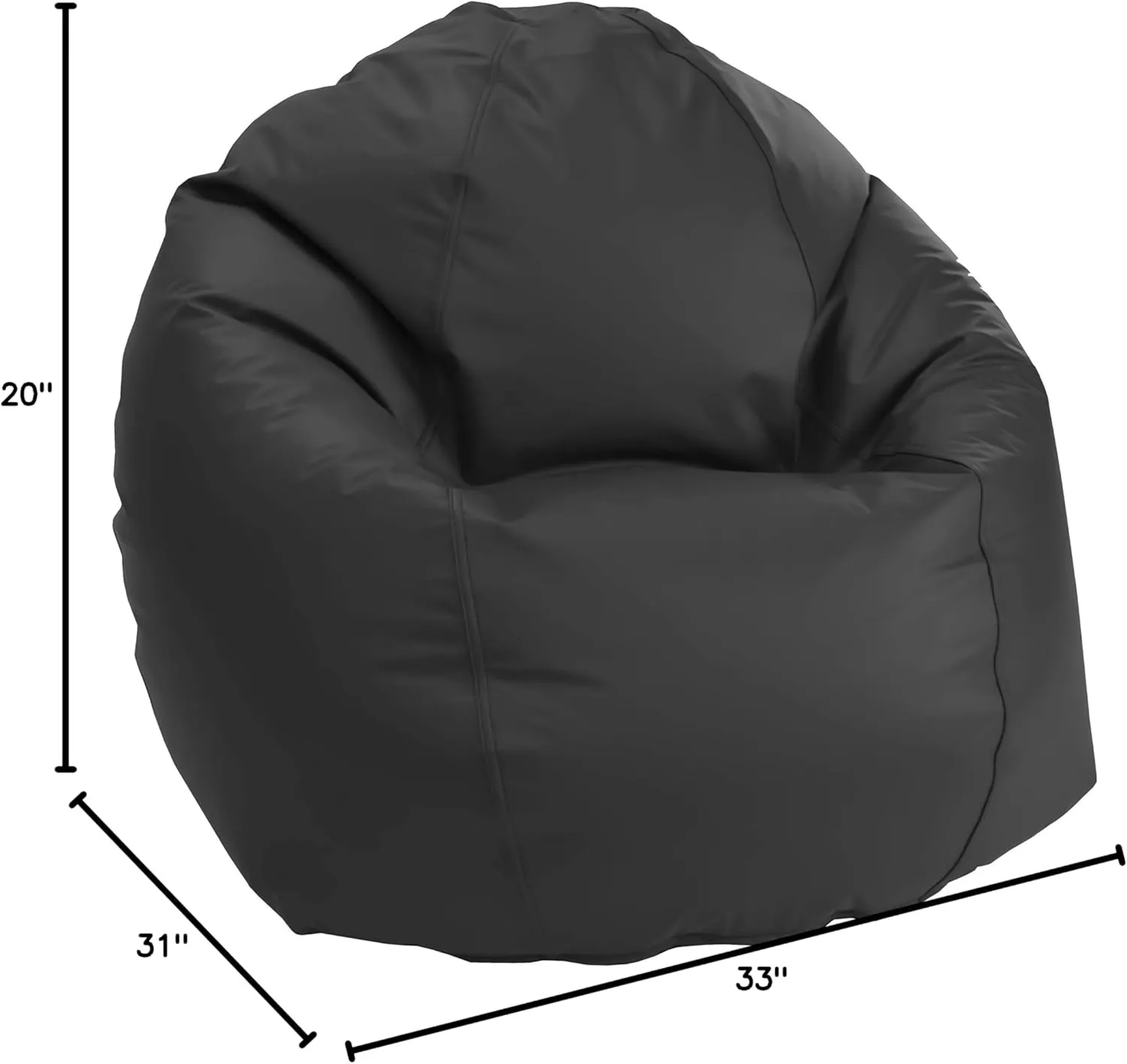Bean Products Waterproof Small Vinyl Marine Grade Boat Bean Bag Chair | Filled w/Polystyrene Beads & CertiPUR Foam | Made in USA | 31”W, 33”L, 20”H | 15lb | Perfect for Teens & Kids | Black