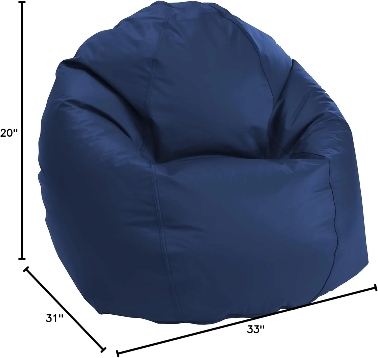Bean Products Waterproof Small Vinyl Marine Grade Boat Bean Bag Chair | Filled w/Polystyrene Beads & CertiPUR Foam | Made in USA | 31”W, 33”L, 20”H | 15lb | Perfect for Teens & Kids | Dark Navy