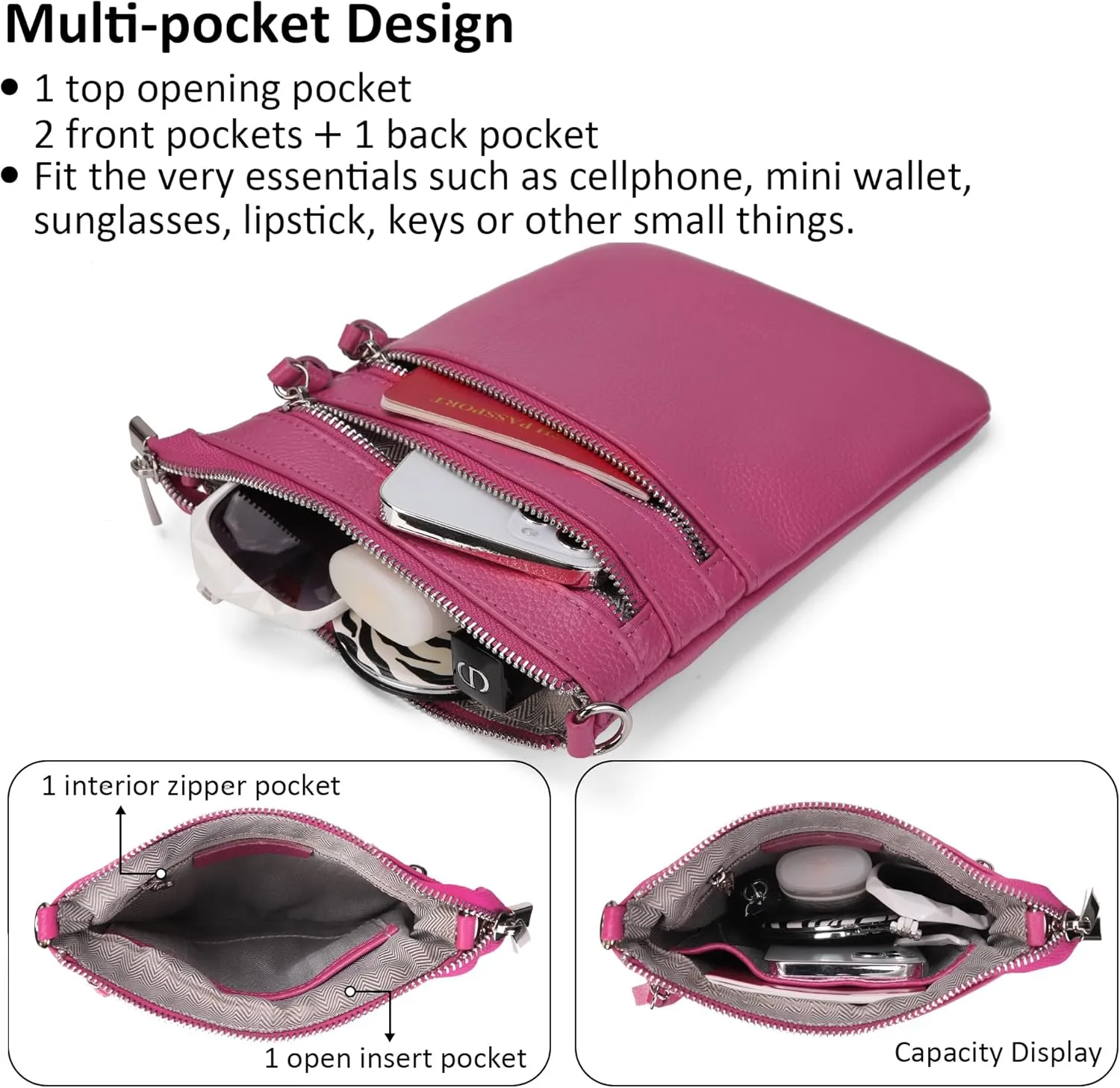 befen Small Genuine Leather Crossbody Purses for Women Trendy Travel Shoulder Handbags with Multiple Zipper Pockets