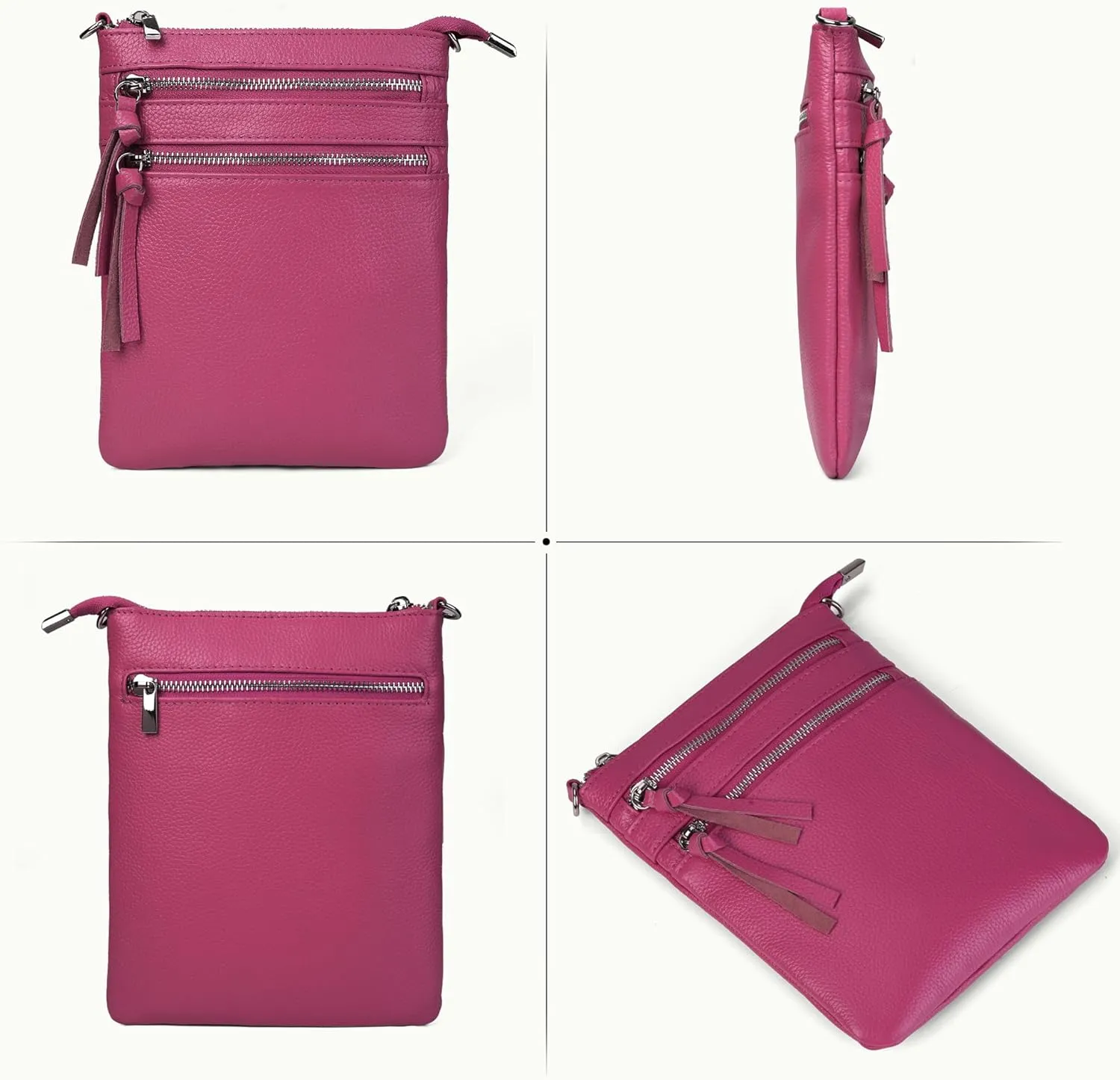 befen Small Genuine Leather Crossbody Purses for Women Trendy Travel Shoulder Handbags with Multiple Zipper Pockets