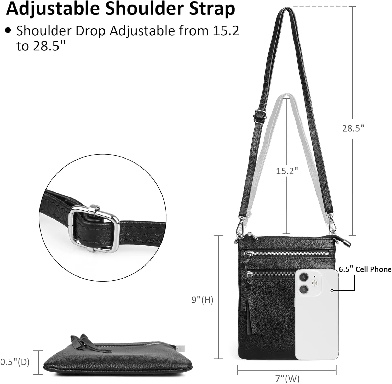 befen Small Genuine Leather Crossbody Purses for Women Trendy Travel Shoulder Handbags with Multiple Zipper Pockets