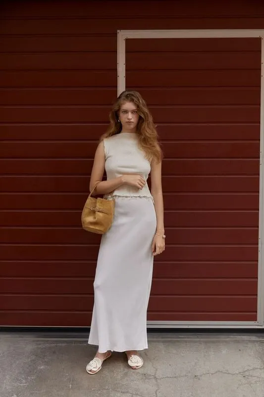 Belted Bucket Mini Bag, Beige Suede