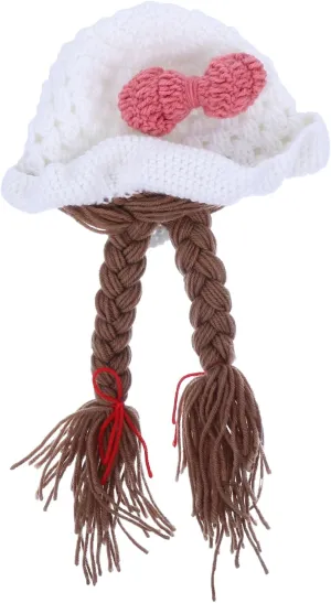 BESPORTBLE 1Pc Handmade Braided Hat for Soft Knitted Ear Protection Beanie with Creative for Birthday Photo Props White