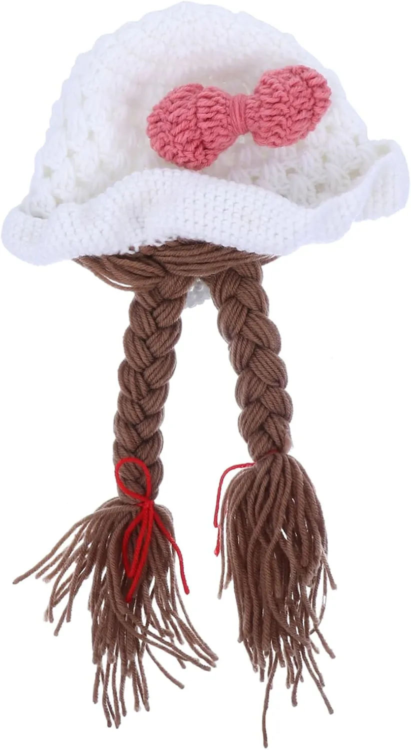 BESPORTBLE 1Pc Handmade Braided Hat for Soft Knitted Ear Protection Beanie with Creative for Birthday Photo Props White