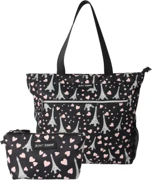 Betsey Johnson 15.6 Inch Zipper Beach Tote Bag Lightweight Large Durable Polyester with Mesh Side Pockets for Gym Work