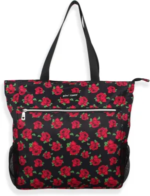 Betsey Johnson 15.6 Inch Zipper Beach Tote Bag Lightweight Large Durable Polyester with Mesh Side Pockets for Gym Work