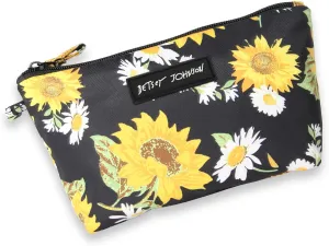 Betsey Johnson 8.5 Inch Zipper Cosmetic Pouch Small Toiletry Bag Lightweight Durable Polyester Organizer with Inner Zipped Pocket Good For Makeup Accessories and Travel Needs (Sunflowers)