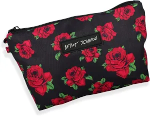 Betsey Johnson 8.5 Inch Zipper Cosmetic Pouch Small Toiletry Bag–Lightweight Durable Polyester Organizer with Inner Zipped Pocket Good For Makeup Accessories and Travel Needs (Covered Rose)