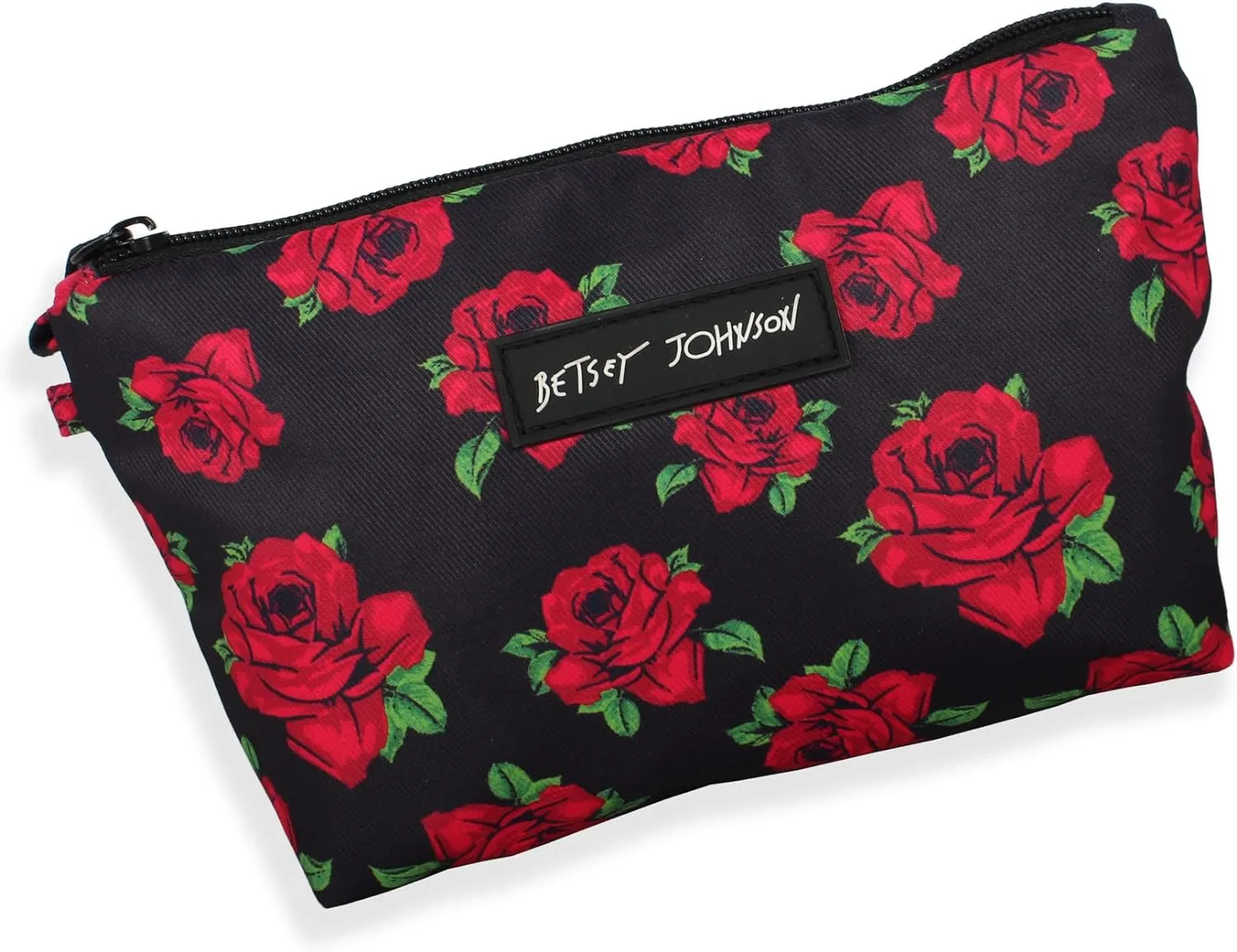 Betsey Johnson 8.5 Inch Zipper Cosmetic Pouch Small Toiletry Bag–Lightweight Durable Polyester Organizer with Inner Zipped Pocket Good For Makeup Accessories and Travel Needs (Covered Rose)
