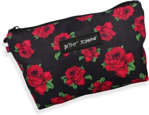 Betsey Johnson 8.5 Inch Zipper Cosmetic Pouch Small Toiletry Bag–Lightweight Durable Polyester Organizer with Inner Zipped Pocket Good For Makeup Accessories and Travel Needs (Covered Rose)