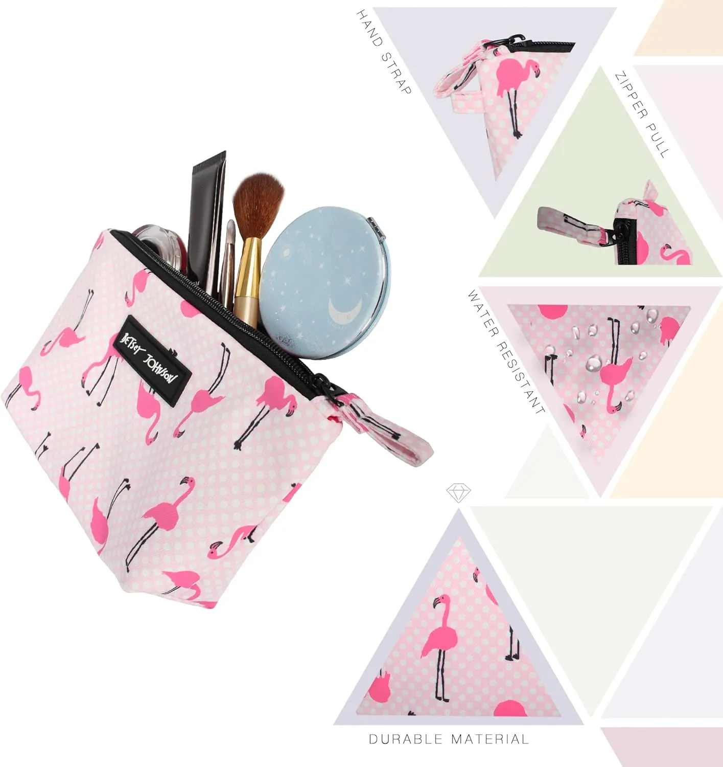 Betsey Johnson 8.5 Inch Zipper Cosmetic Pouch Small Toiletry Bag–Lightweight Durable Polyester Organizer with Inner Zipped Pocket Good For Makeup Accessories and Travel Needs (Flamingo Strut)