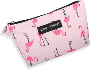 Betsey Johnson 8.5 Inch Zipper Cosmetic Pouch Small Toiletry Bag–Lightweight Durable Polyester Organizer with Inner Zipped Pocket Good For Makeup Accessories and Travel Needs (Flamingo Strut)