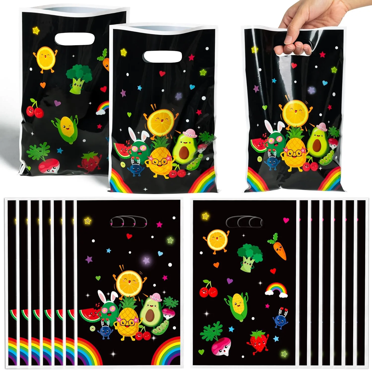 BHronony Dancing Fruit Birthday Bags - 50pcs Summer Goodie Bag Fruits Party Favor, Tropical Watermelon Strawberry Pineapple Gift Bags for Kid Girl Teen Birthday Dance Luau Holiday Decorations Supplies