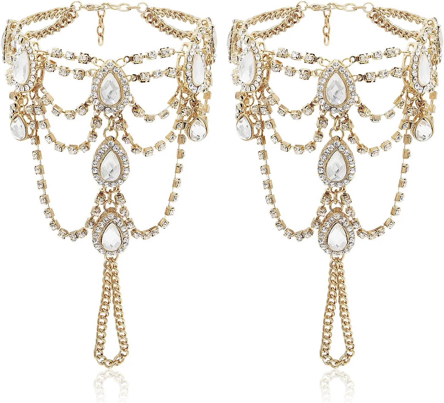 Bienvenu 2Pcs Barefoot Sandals Sparkling Crystal Clear Rhinestone Elegant Design