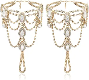 Bienvenu 2Pcs Barefoot Sandals Sparkling Crystal Clear Rhinestone Elegant Design