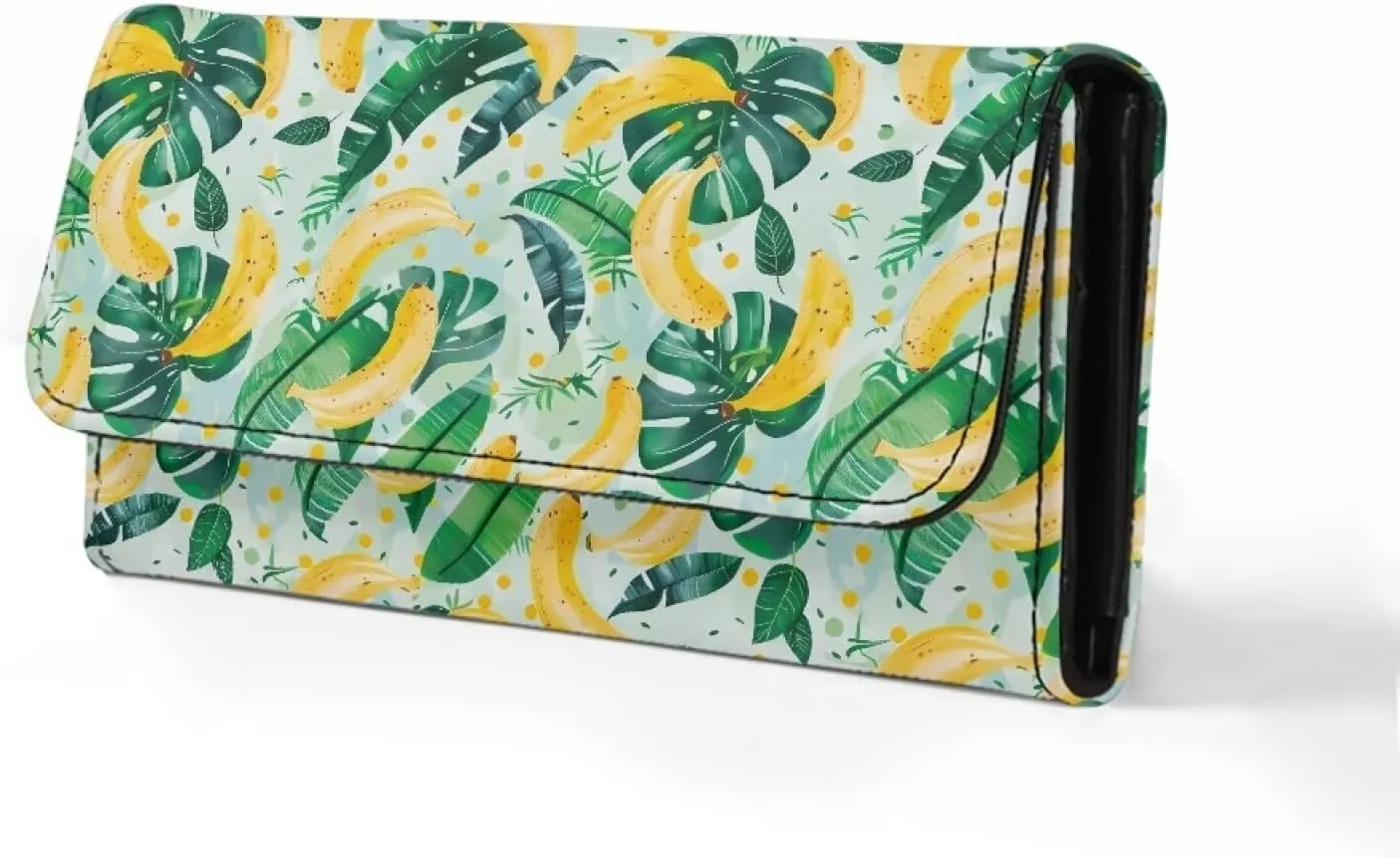 Binienty Leather Slim Wallet Three Fold Clutch Purses for Women,Tropical Banana Print Card Holder Organizer Trendy Wallet Handbags