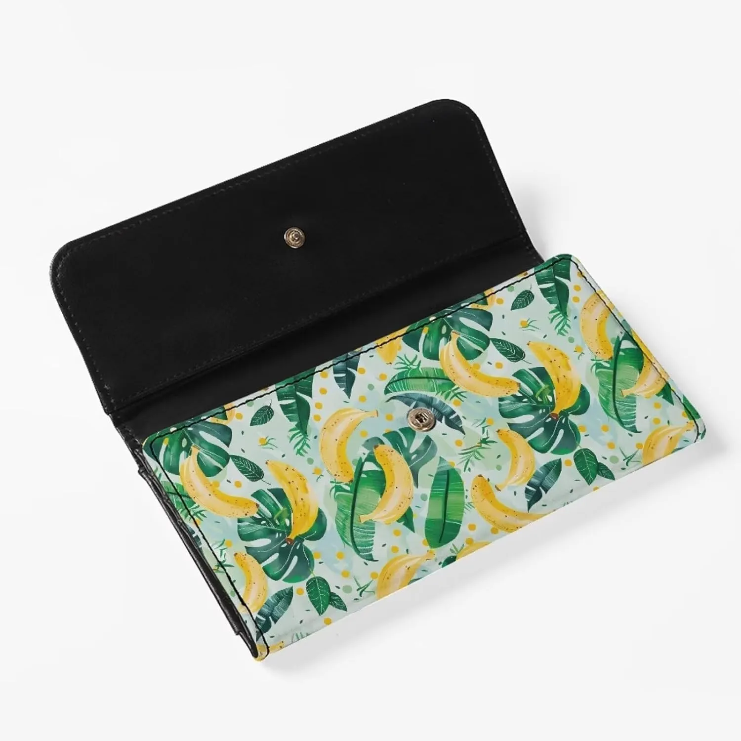 Binienty Leather Slim Wallet Three Fold Clutch Purses for Women,Tropical Banana Print Card Holder Organizer Trendy Wallet Handbags