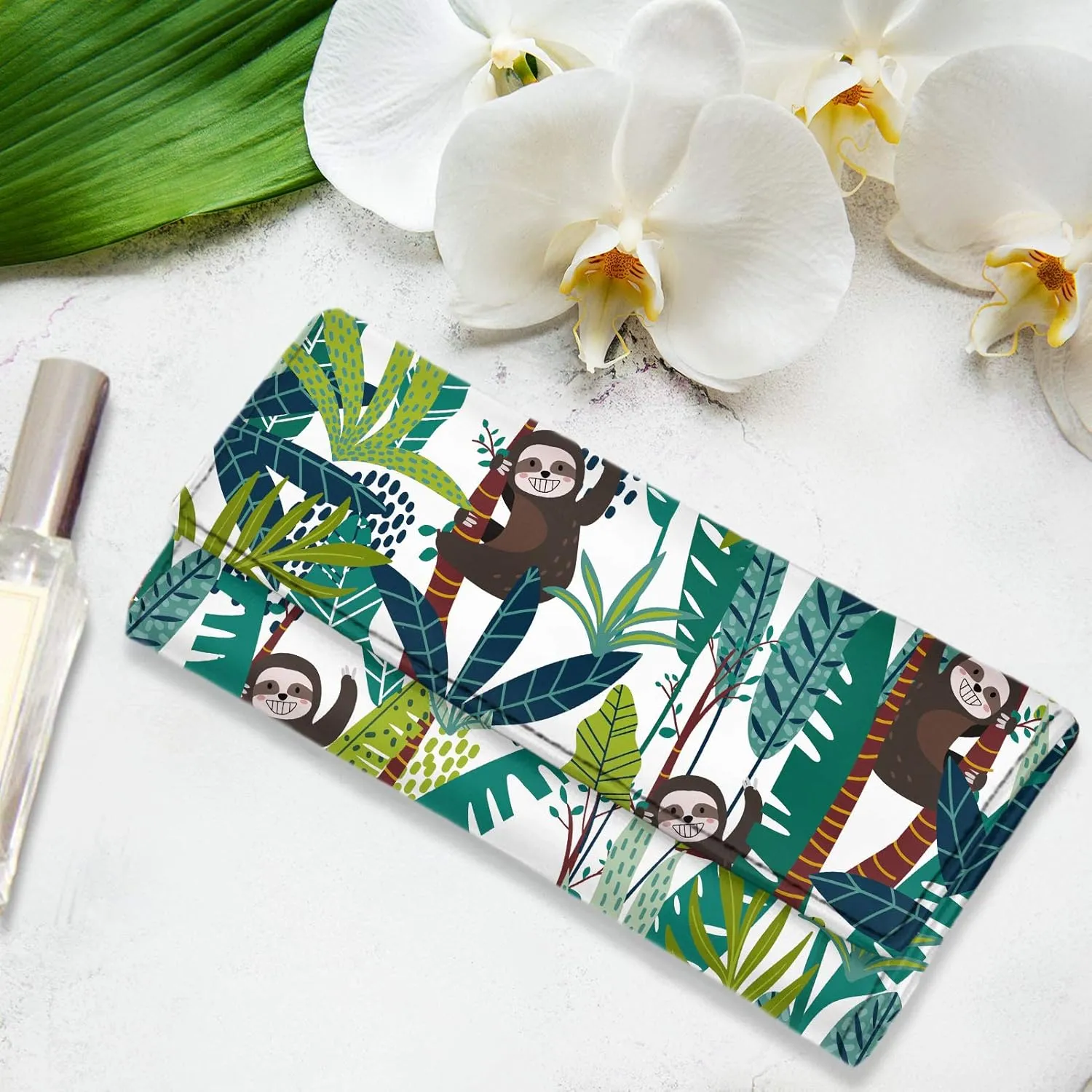Binienty Leather Slim Wallet Three Fold Clutch Purses for Women,Tropical Banana Print Card Holder Organizer Trendy Wallet Handbags