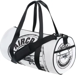 Black Aircraft Stamp, Label Design, Airplane on White Portable Gym Bag, Travel Bag, Luggage bag, Sports Bag, Toiletry Bag with Handles, Detachable Shoulder Strap 17.6 x 9 x 9 inch