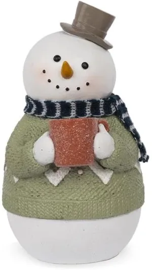 Blossom Bucket Christmas Snowman in Blue Hat with Red Bird Figurine, 7.25-Inch, Multicolor