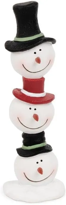 Blossom Bucket Stacked Snowmen with Whimsical Hats Figurine, 4.25-Inch, Multicolor