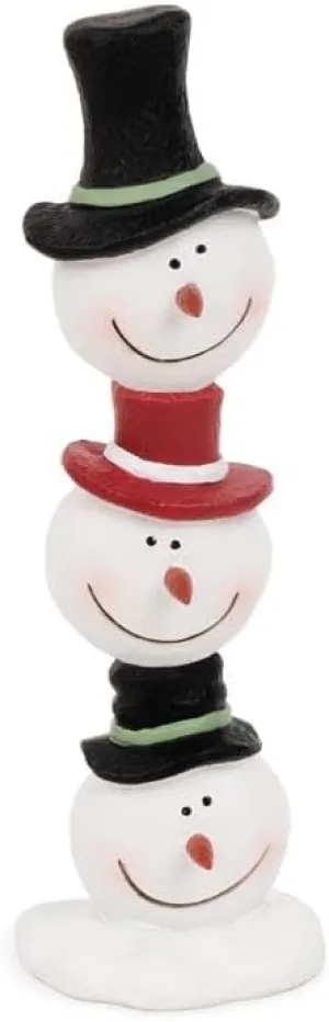 Blossom Bucket Stacked Snowmen with Whimsical Hats Figurine, 4.25-Inch, Multicolor