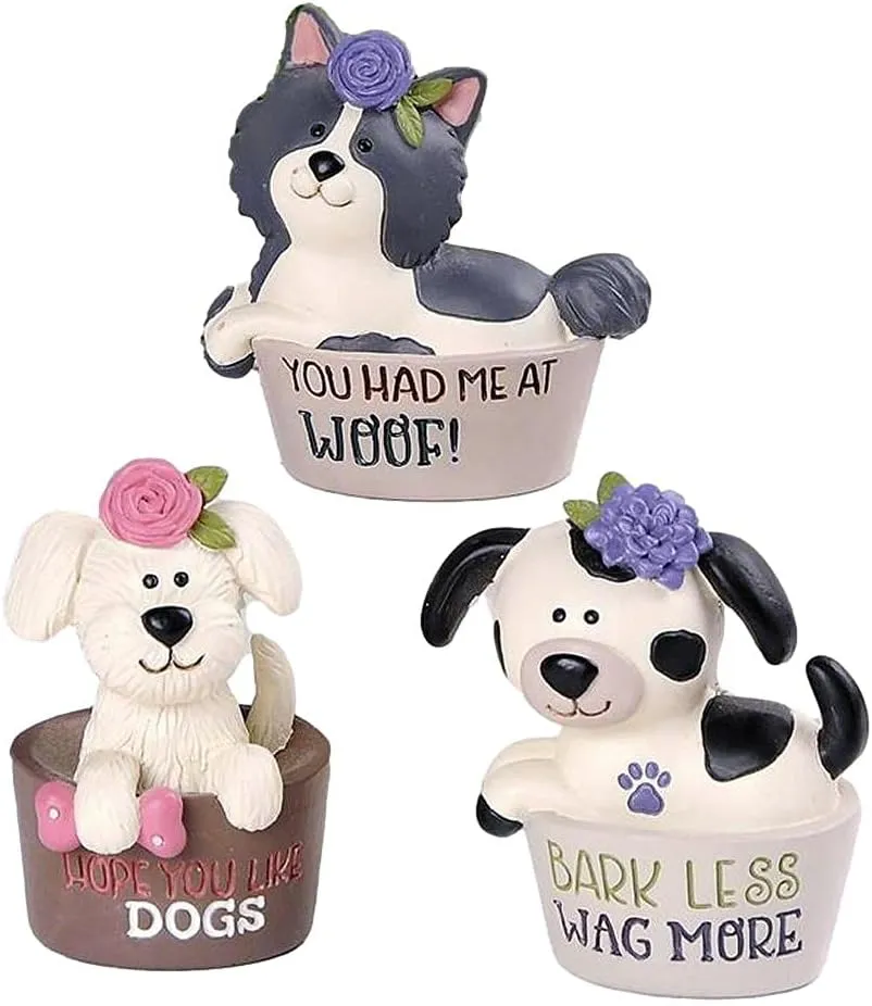 Blossom Bucket Sweet Puppy Dogs & Flowers in Cozy Beds Set of 3 Resin Figurine
