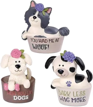 Blossom Bucket Sweet Puppy Dogs & Flowers in Cozy Beds Set of 3 Resin Figurine