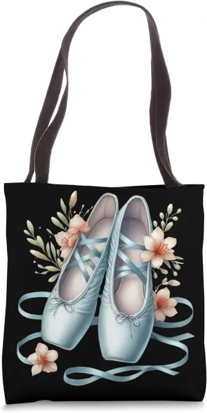 Blue Ballerina Dainty Floral Dance Ballet Lyrical Musical Tote Bag