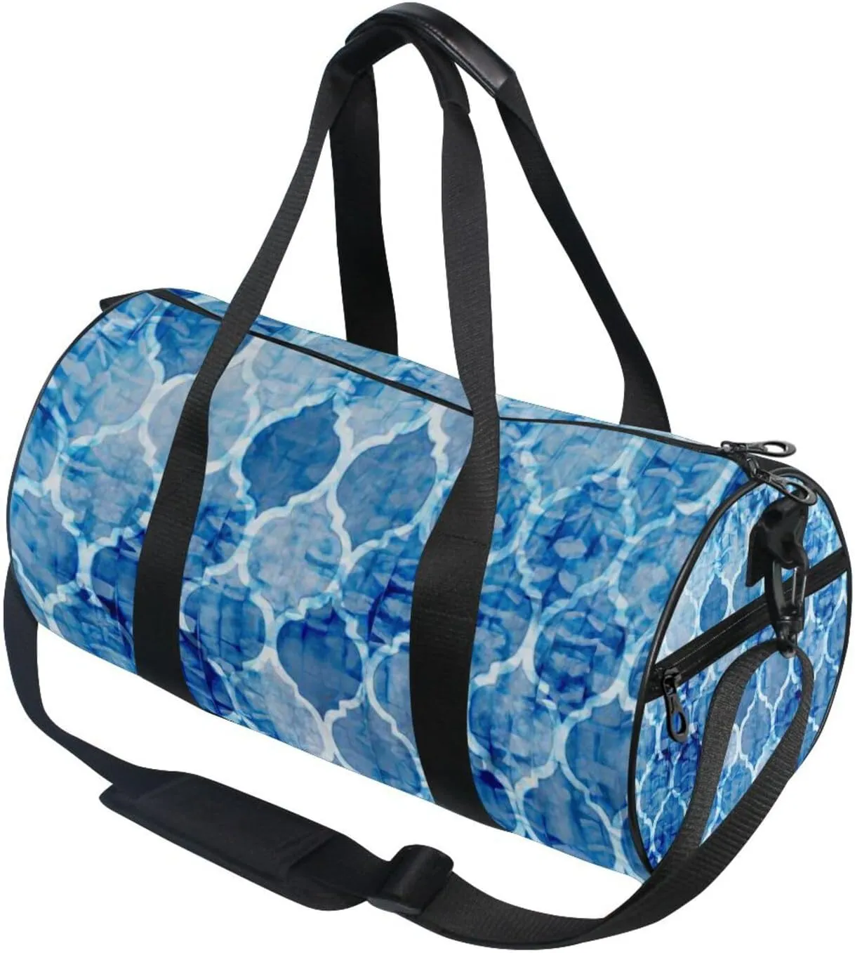 Blue Batik Watercolor Tie Dye Seamless Moroccan Tiles Textures Portable Gym Bag, Travel Bag, Luggage bag, Sports Bag, Toiletry Bag with Handles, Detachable Shoulder Strap 17.6 x 9 x 9 inch