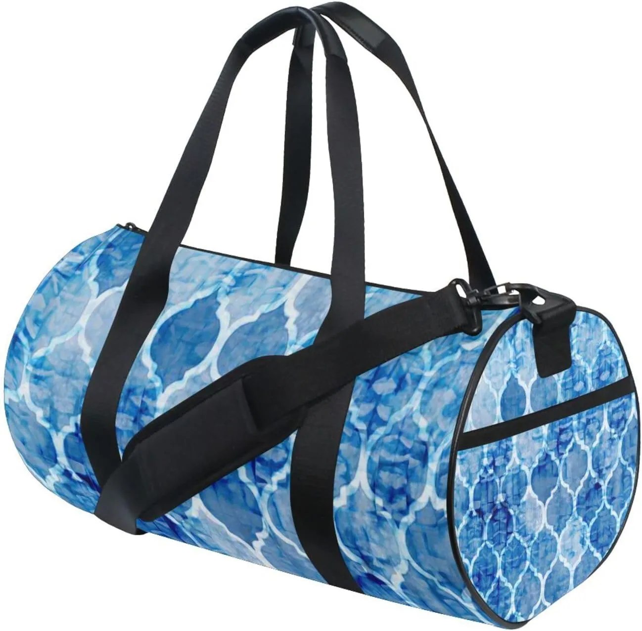 Blue Batik Watercolor Tie Dye Seamless Moroccan Tiles Textures Portable Gym Bag, Travel Bag, Luggage bag, Sports Bag, Toiletry Bag with Handles, Detachable Shoulder Strap 17.6 x 9 x 9 inch