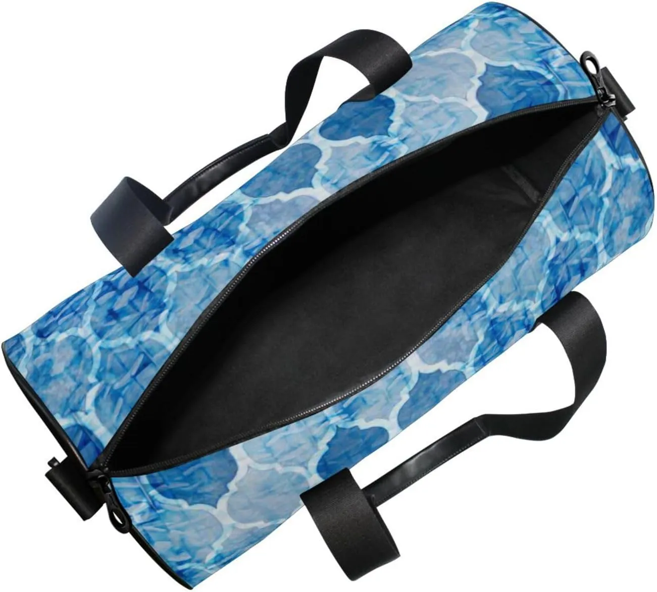 Blue Batik Watercolor Tie Dye Seamless Moroccan Tiles Textures Portable Gym Bag, Travel Bag, Luggage bag, Sports Bag, Toiletry Bag with Handles, Detachable Shoulder Strap 17.6 x 9 x 9 inch