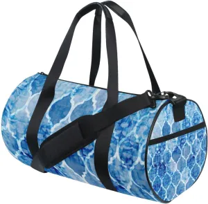 Blue Batik Watercolor Tie Dye Seamless Moroccan Tiles Textures Portable Gym Bag, Travel Bag, Luggage bag, Sports Bag, Toiletry Bag with Handles, Detachable Shoulder Strap 17.6 x 9 x 9 inch