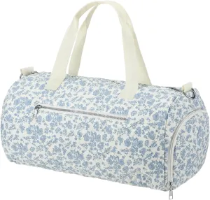 Blue Floral Quilted Duffle Bag for Women Cotton Large Floral Travel Duffle Dance Bag with Adjustable Carry Strap and Handy Pouch Backpack for Dancers Travel