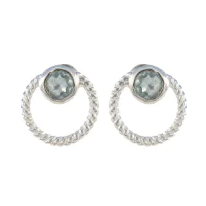 Blue Topaz Indian Lakshmi Solitaire Stud Blue 925 Sterling Silver Earring