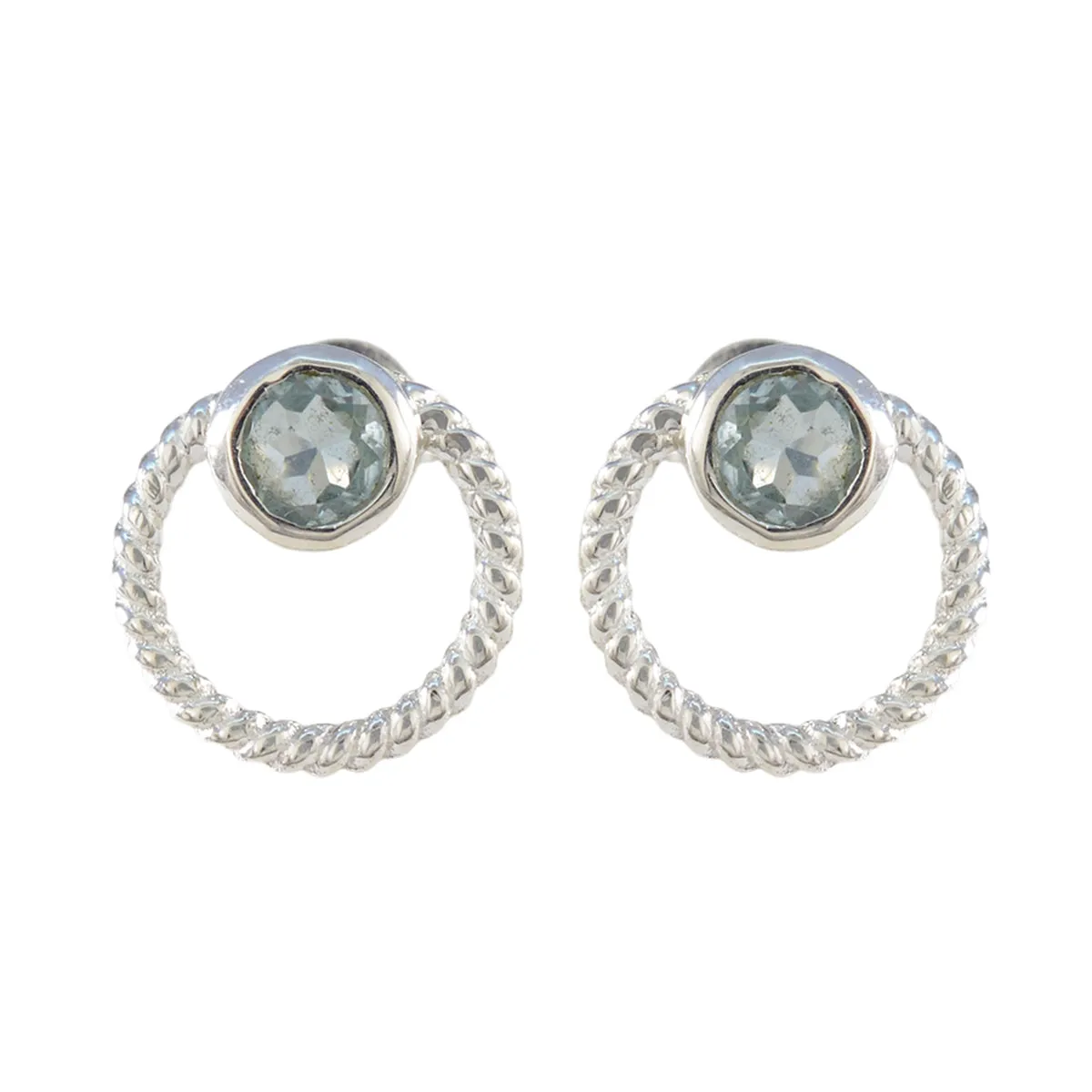 Blue Topaz Indian Lakshmi Solitaire Stud Blue 925 Sterling Silver Earring