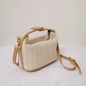 Bohemian Straw Crossbody Bucket Beach Handbag