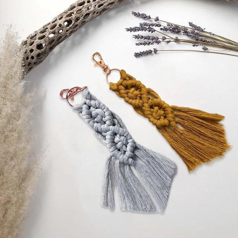 Boho Macrame Keychain with Tassel Pendant for Purse Car Phone Bag