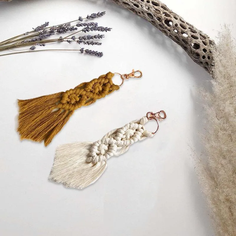 Boho Macrame Keychain with Tassel Pendant for Purse Car Phone Bag