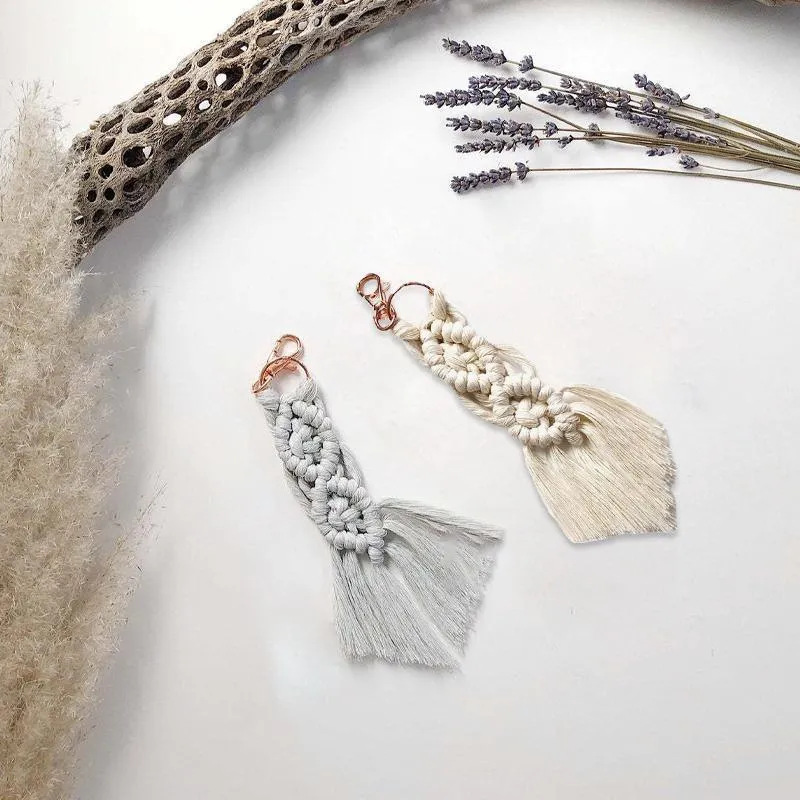Boho Macrame Keychain with Tassel Pendant for Purse Car Phone Bag