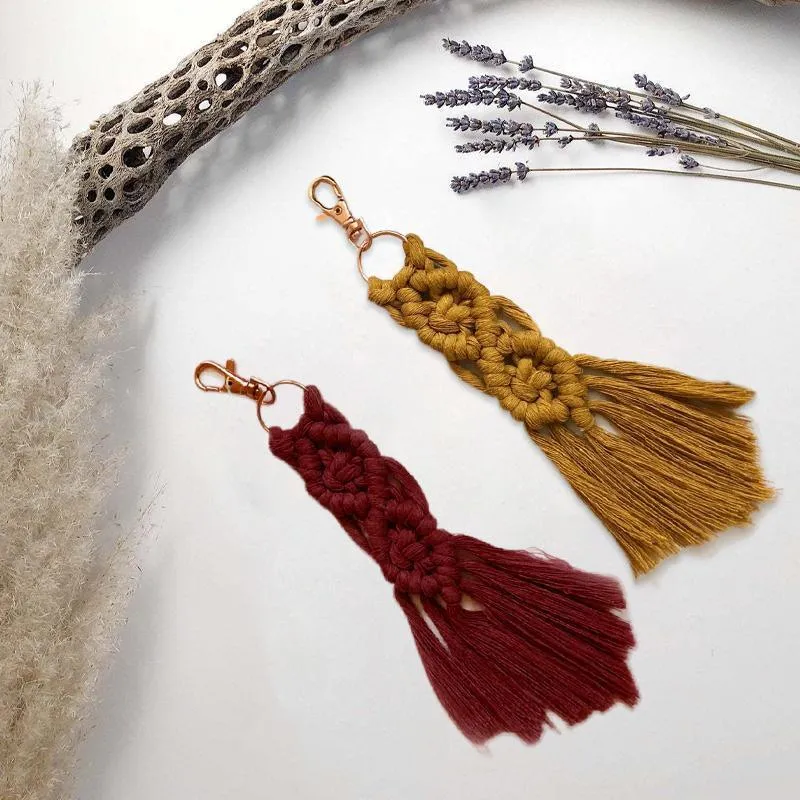 Boho Macrame Keychain with Tassel Pendant for Purse Car Phone Bag