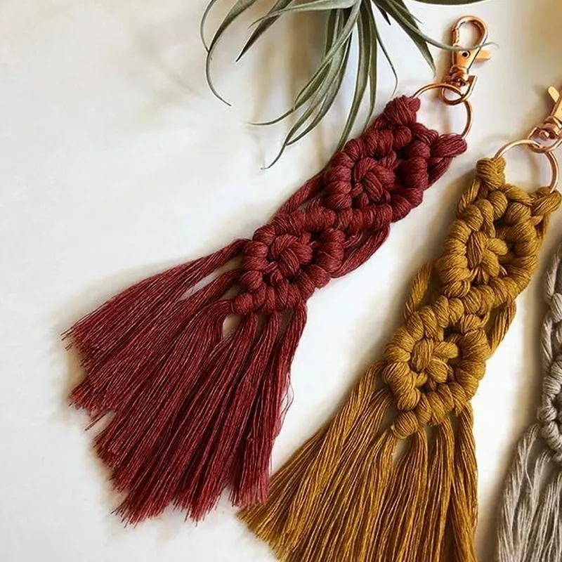 Boho Macrame Keychain with Tassel Pendant for Purse Car Phone Bag