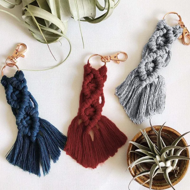 Boho Macrame Keychain with Tassel Pendant for Purse Car Phone Bag