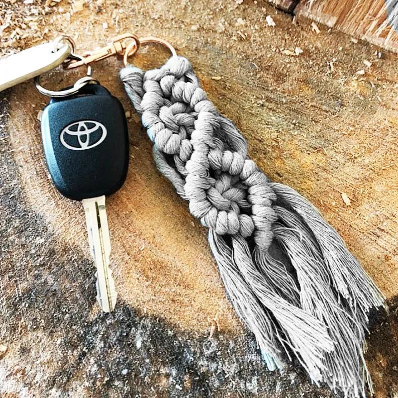 Boho Macrame Keychain with Tassel Pendant for Purse Car Phone Bag