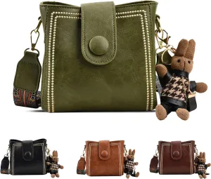 Bootara Bucket Bag–Women's Vintage Convertible Shoulder Crossbody Bag with Bunny Charm,Spacious Retro Travel Tot