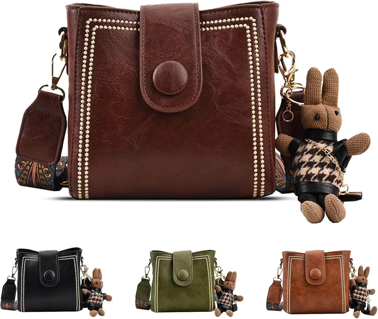 Bootara Bucket Bag–Women's Vintage Convertible Shoulder Crossbody Bag with Bunny Charm,Spacious Retro Travel Tot